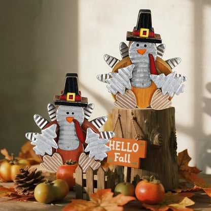 Zcaukya 2 Pack Thanksgiving Wooden Turkeys Decorations Indoor - size: style 2