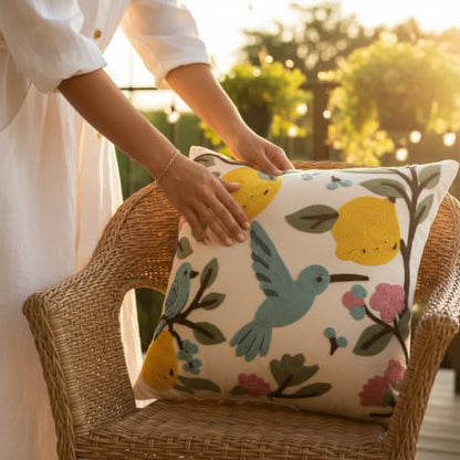 Embroidered Throw Pillow Covers 18x18 Pack of 2 Bird Lemon - color: Birds&lemons