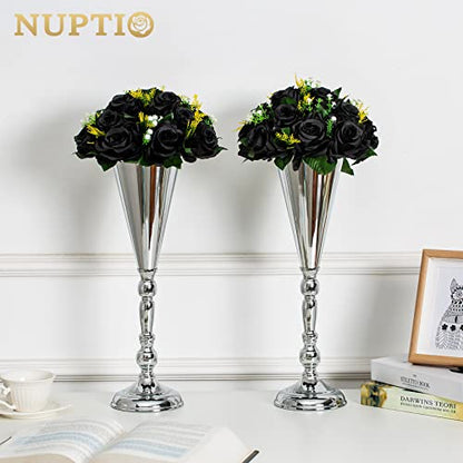 NUPTIO Black Artificial Flowers, Fake Rose Bouquet Arrangement, 2 Pcs - color: Black, size: 2 Pcs