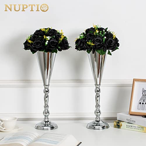 NUPTIO Black Artificial Flowers, Fake Rose Bouquet Arrangement, 2 Pcs - color: Black, size: 2 Pcs