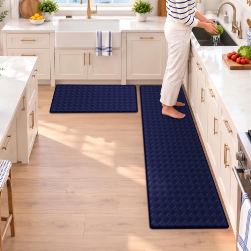 TranquilRelax 2-Piece Kitchen Mats, Cushioned Non-Slip Floor Mats, Blue - color: Blue, size: 2-Piece | 30"+59" | Standard