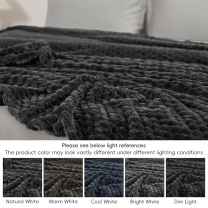 PHF Soft Cozy Fleece Blanket Twin, 340GSM Lightweight Warmth, Dark Grey - color: Dark Grey, size: Twin(66"x90")