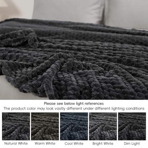 PHF Soft Cozy Fleece Blanket Queen, 340GSM Lightweight Warmth, Dark Grey - color: Dark Grey, size: Queen(90"x90")