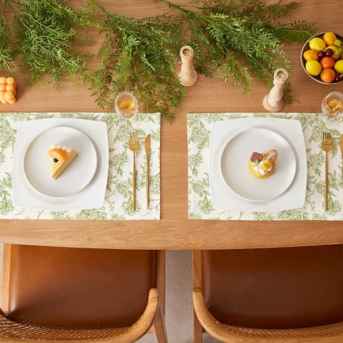 QIYI Boho Table Placemats Set of 4, 12"x18" Linen Place Mats, Green Blooms - color: Green Botanical Art, size: Set of 4
