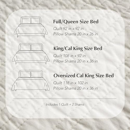 EVERGRACEHOME 100% Cotton Modern Lines Quilt Set King Size, Birch - color: Birch, size: King (108" X 92")