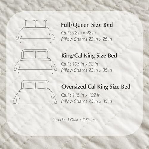 EVERGRACEHOME 100% Cotton Modern Lines Quilt Set Queen Size, Birch - color: Birch, size: Full/Queen (92" X 92")