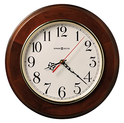 Howard Miller Brentwood Wall Clock – Wood Finish, Brass Bezel, Silent Quartz Movement, Round, Battery Operated, Home or Office Decor