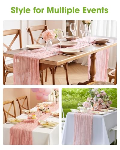 Pureegg 4 Pack Cheesecloth Table Runner 120 Inch Dusty Pink - color: Dusty Pink, size: 120" - 4 Packs