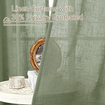 LAMIT Short Linen Window Curtains 30 inches Long 2 Panels, 34 x 30 Inch - color: Sage Green, size: 34"W x 30"L (Pack of 2)