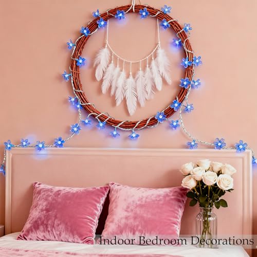 USB & Battery Lighted 10ft 30 LED Decorative Blue Fairy Flower String Light - color: Blue