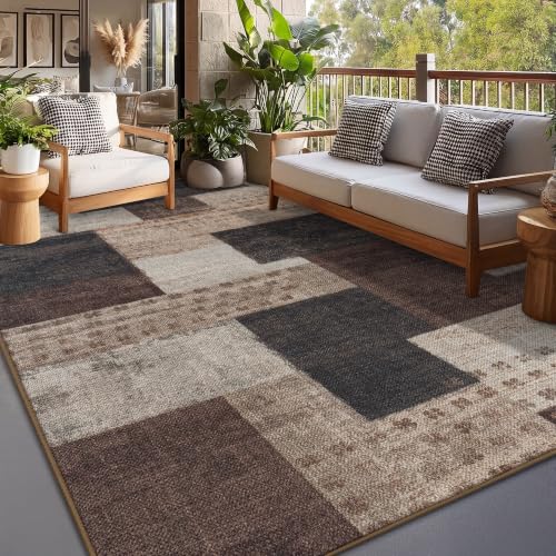 Modern Geometric Easy Jute Living Room Area Rug 8x10, Brown Outdoor Rug - color: Brown, size: 8x10ft