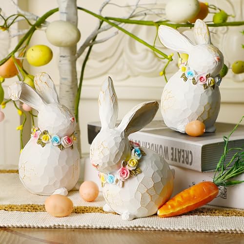 Lulu Home 3 Packs Easter Tabletop Ornaments, Resin White Bunnies