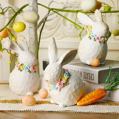 Lulu Home 3 Packs Easter Tabletop Ornaments, Resin White Bunnies