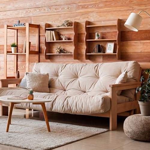 Cinnvoice 2 Pcs Solid Wood Wall Shelf 3-Tier, Brown