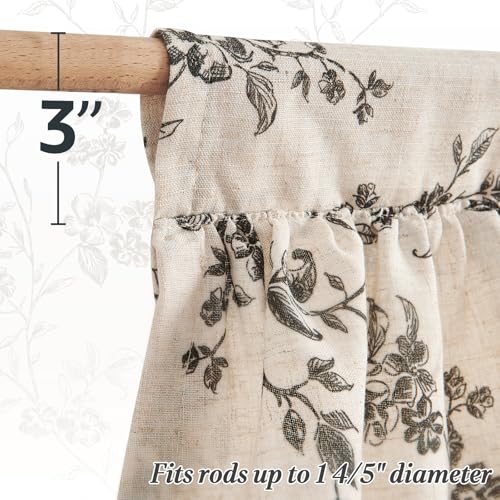 jinchan Alisa Ruffled Floral Valance Curtain 18 Inch 1 Panel Black on Linen - color: Alisa Black on Linen