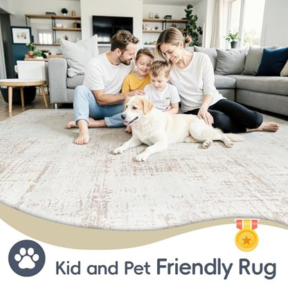 5x8 Washable Area Rug for Living Room Bedroom: Non-Slip Modern Beige White - color: Beige/White, size: 5' x 8' (Rectangular)