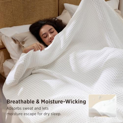 Bedsure 100% Cotton Blanket, Waffle Weave, Queen Size, White, 90"x90" - color: 01 White, size: Queen (90" X 90")