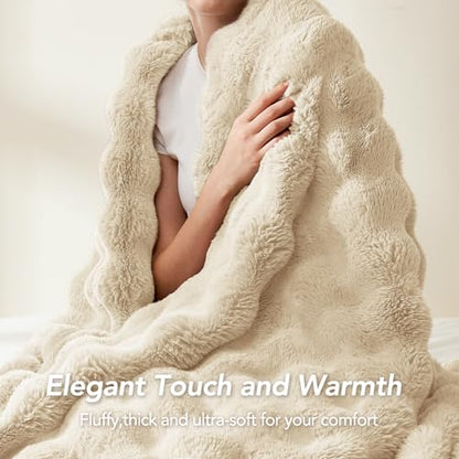 L'AGRATY Faux Rabbit Fur Throw Blanket for Couch, 90'' x 90'' Almond White - color: Almond White, size: 90" x 90"