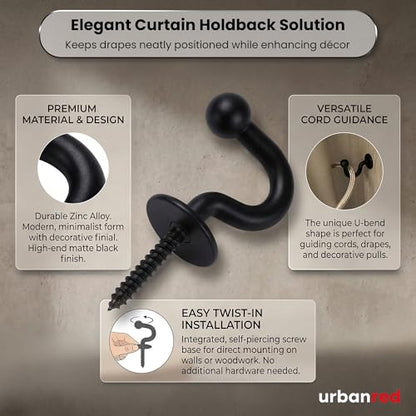 UrbanRed Metal Curtain Holdbacks, 2 Pack Curtain Tiebacks for Wall