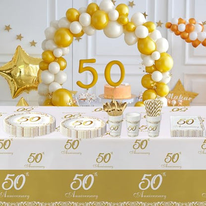 APOWBLS 50th Anniversary Decorations And Supplies Tableware Gold, Serves 24