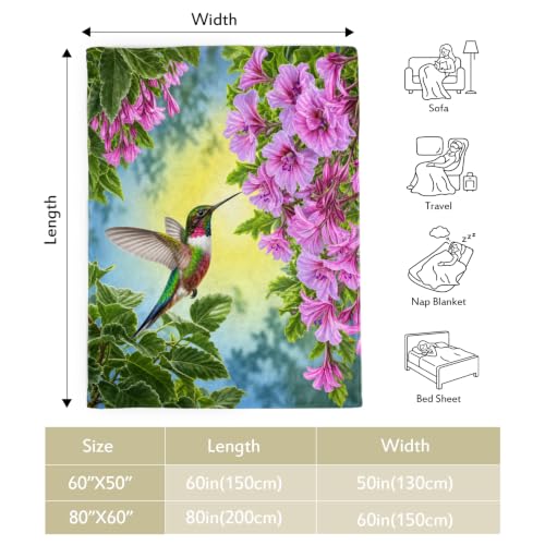 Jekeno Hummingbird Pink Floral Throw Blanket 50"x60", Gifts for Women - color: Pink Green, size: 50"x60"