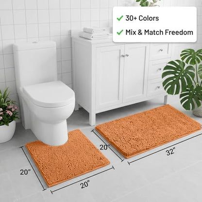 Bathroom Rugs Sets 2 Piece,Super Absorbent Chenille Bath Mats and U-Shaped Toilet Rug,Strong PVC Non Slip Backing,Microfiber Washable Dry Quickly Bath Mats for Bathroom(20"x32"+20"x20"U, Champagne) - color: Champagne