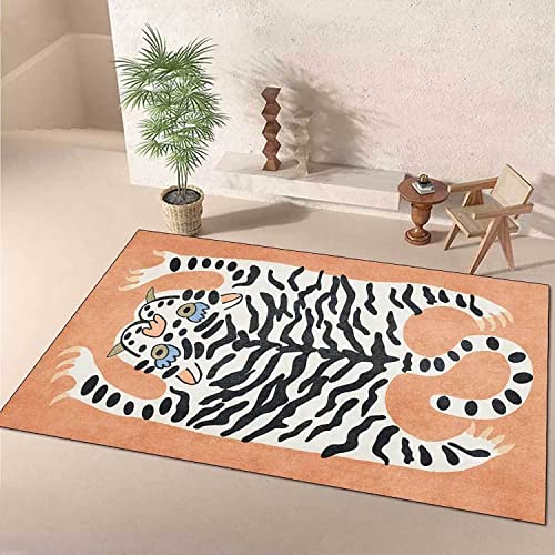 Tiger Rug for Bedroom Vintage Boho 2x3 ft Small Area Rug Washable Funky Carpet for Kids Room Non-Slip Abstract Cartoon Cute Bathroom Door Mats Orange - color: B, size: 2' x 3' (Rectangular)