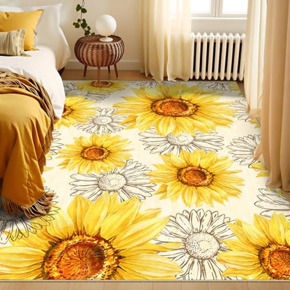 AooHHooA Sunflower Area Rug 5x7, Sunflower Rugs for Living Room Yellow - color: Sunflower-1, size: 5' x 7' (Rectangular)