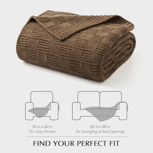 EVERGRACEHOME Modern Checkered Chenille Throw Blanket, 50x60, Camel Brown - color: Camel Brown, size: 50" X 60"