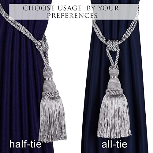 BEL AVENIR 4 Pack Curtain Tiebacks Tassel Drapery Tie-Backs Rope Holdbacks - color: Silver, size: 4 Pack