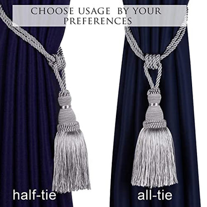BEL AVENIR 4 Pack Curtain Tiebacks Tassel Drapery Tie-Backs Rope Holdbacks - color: Silver, size: 4 Pack
