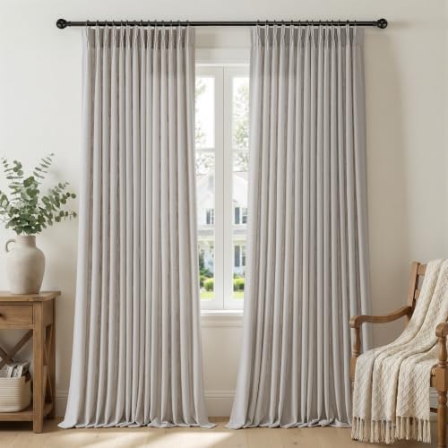 Semi Sheer Pinch Pleated Linen Curtains for Living Room 102 Inches, Greige - color: Greige, size: 40"W x 102"L (Pack of 2)