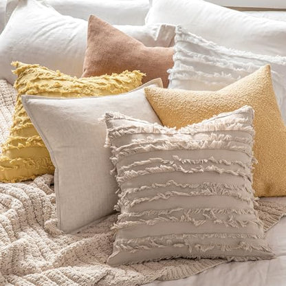 MIULEE Boho Linen Striped Throw Pillow Covers 20x20, Beige - color: Beige, size: 20" x 20" (Pack of 2)