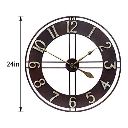 Growsun Large Wall Clock 30 inches Pure Metal Retro Heavy Duty Large Decorative Decor for Home Living Room Farmhouse - size: 30 inch