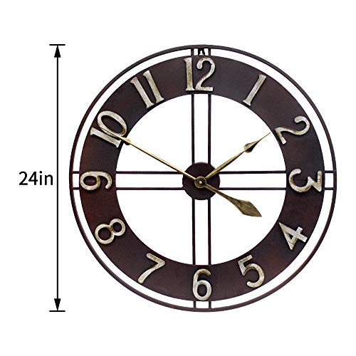 Growsun Large Wall Clock 30 inches Pure Metal Retro Heavy Duty Large Decorative Decor for Home Living Room Farmhouse - size: 30 inch