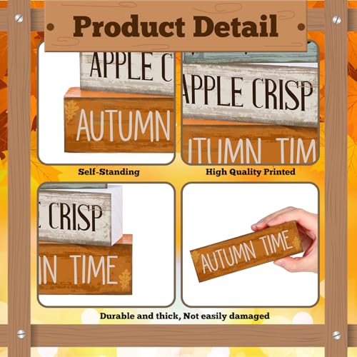 Lineshading 4 Pcs Fall Table Decor for Home, Wooden Maple Leaves Block Sign - style: Autumn Maple Leaf
