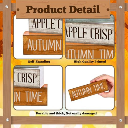 Lineshading 4 Pcs Fall Table Decor for Home, Wooden Maple Leaves Block Sign - style: Autumn Maple Leaf