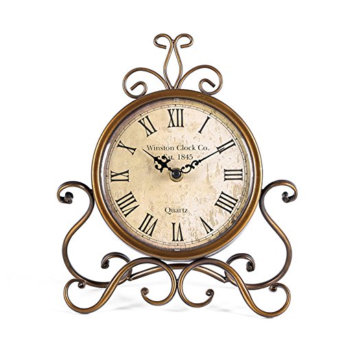 HZDHCLH Vintage Table Clocks for Living Room Bedroom Decor, Silent Decorative Farmhouse Shelf Clock Battery Operated, Small Rustic Mantel Clock with Roman Numerals | for Living Room Bedroom Decor Silent Decorative Farmhouse Shelf Clock (Gold) - color: Bra