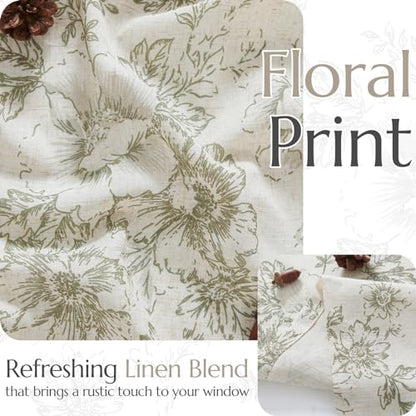 jinchan Green Floral Linen Kitchen Tier Curtains and Valance Set 3 Pieces - color: Alice | Green on Linen, size: 26"W x 24"L (Pack of 3)