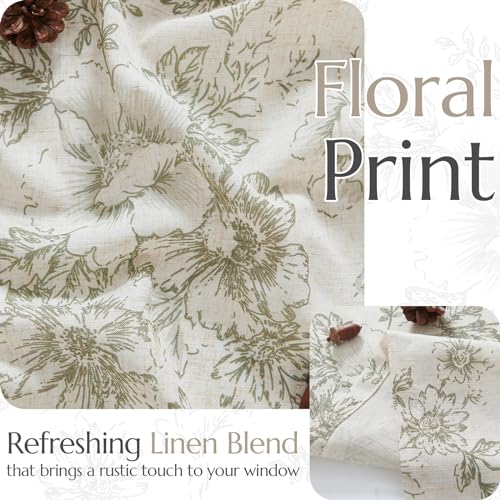 jinchan Green Floral Linen Kitchen Tier Curtains and Valance Set 3 Pieces - color: Alice | Green on Linen, size: 26"W x 36"L (Pack of 3)