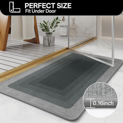 Bath Mat Non Slip,Quick Dry Bathroom Rug Under Door,16"x24",Grey - color: Grid Grey, size: 16"x24"