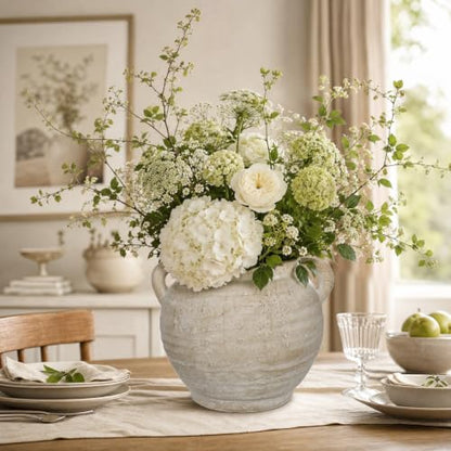 Briful Rustic Farmhouse Vase with Handles, 7.4" Ceramic Vases for Tabletop - color: Cream White#754