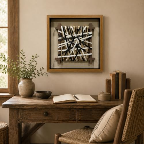 BrightA Wabi-Sabi Hand-Woven Jute Rope Framed Rustic Wall Art - color: Black + White + Natural Beige + Natural wood tone, size: 23.6"x23.6"
