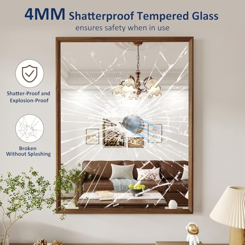 WEER Bathroom Vanity Mirror Walnut 28X36 Inch - color: Walnut, size: 28"L x 36"W