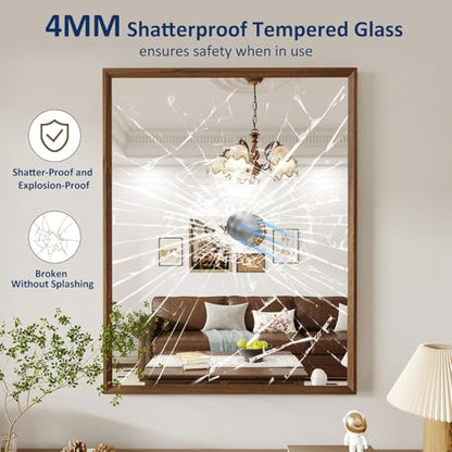 WEER Bathroom Vanity Mirror Walnut 28X36 Inch - color: Walnut, size: 28"L x 36"W