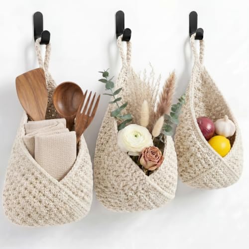 Honeydak 3 Hanging Baskets, Cream, Envelope Basket - color: Cream, style: Envelope Basket