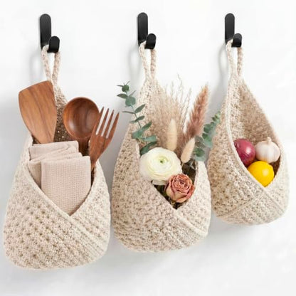 Honeydak 3 Hanging Baskets, Cream, Envelope Basket - color: Cream, style: Envelope Basket