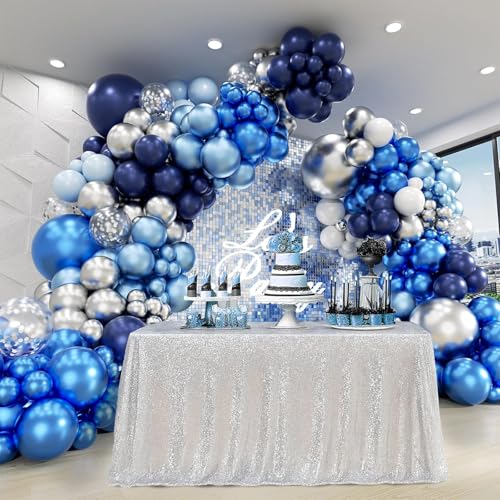 Patimate Blue Silver Confetti Latex Balloons Set 50 pcs 12 inch - color: Blue Silver