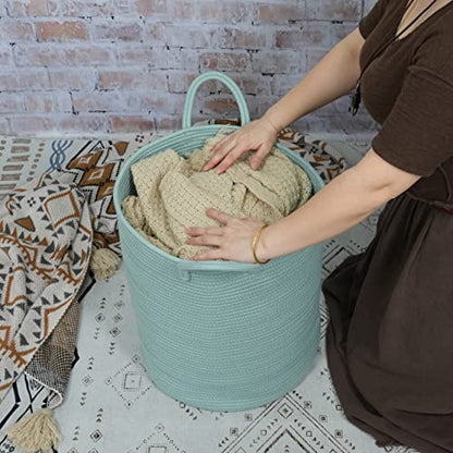 XUANGUO Cotton Rope Laundry Basket Hamper for Clothes Large Light Green - color: light green, size: Regular