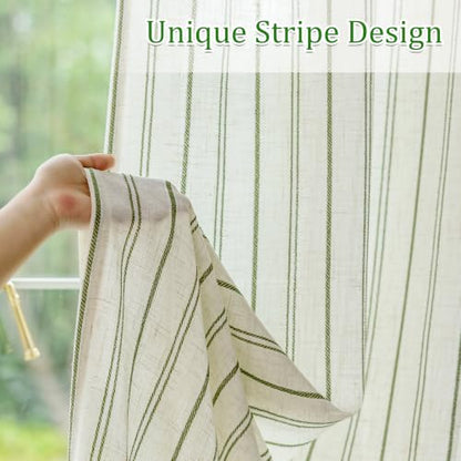 MYSKY HOME Linen Curtains for Bedroom Green Striped 84 Inches Long 2 Pieces - color: Green, size: 50"W x 84"L (Pack of 2)